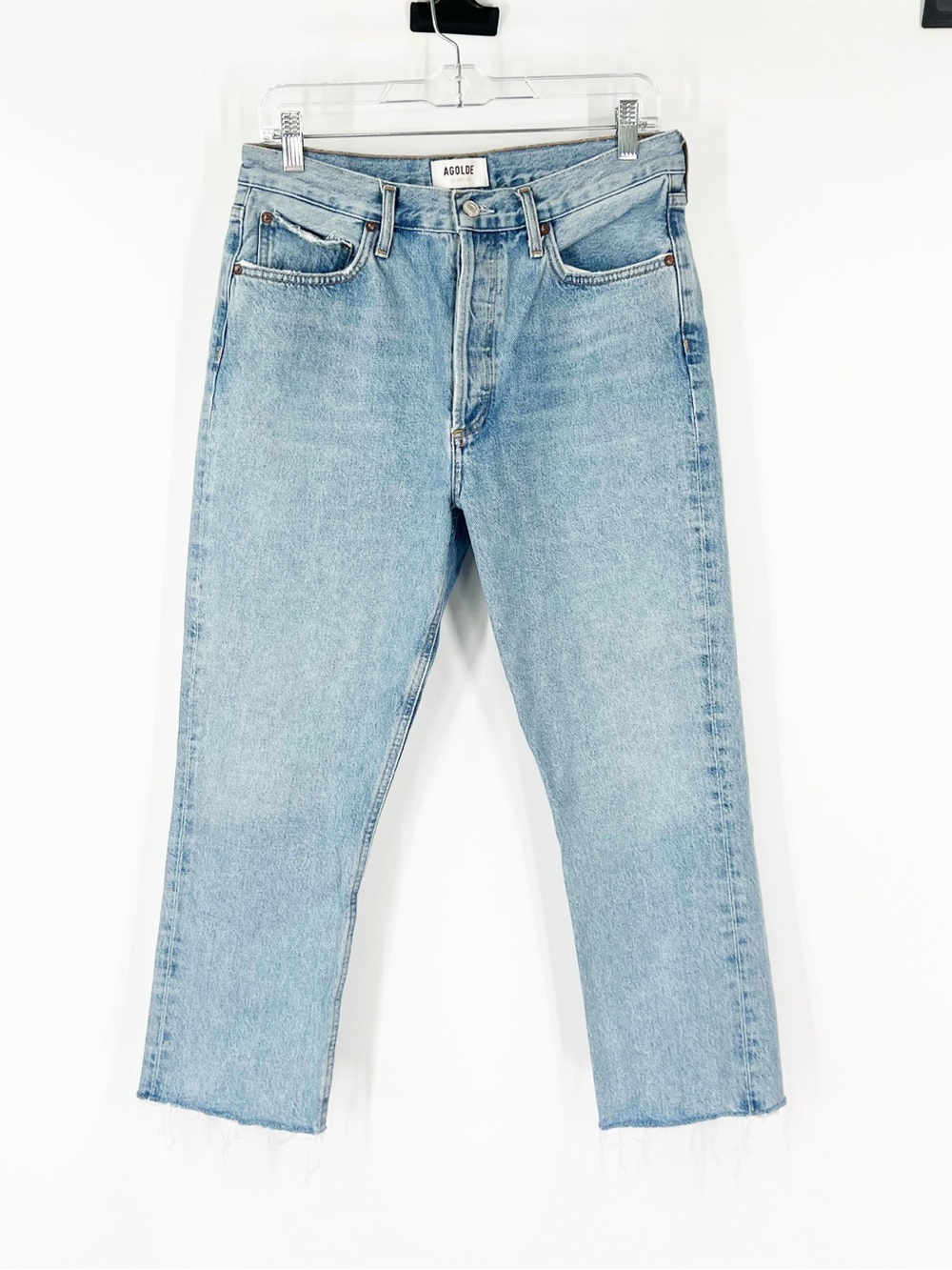 Agolde Riley High Rise Straight Crop Jeans Button Fly Raw Hem
